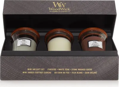 Produktbild von WoodWick Giftset 3 Mini Jar Woody, Rund, Mehrfarbig, 3 Stück(e)