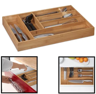 Immagine prodotto di Portaposate in bambù per la cucina - Portaposate in legno di bambù - Dimensioni: 44,5 x 30,5 x 6 cm