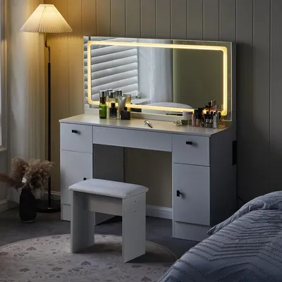 Obrázok produktu pre Kaptafel – Toaletný stolík – Stolík na líčenie – Komoda – Toaletný stolík – S 12 LED žiarovkami