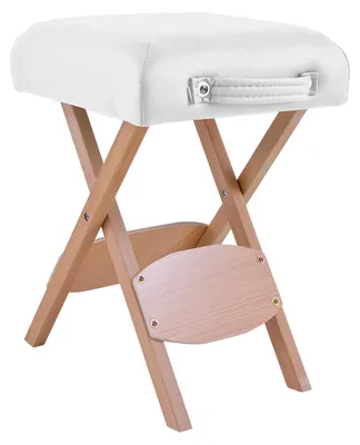 Klappbarer Holzhocker, weiß, Kunstleder, 33x33x48 cm, bis 100 kg