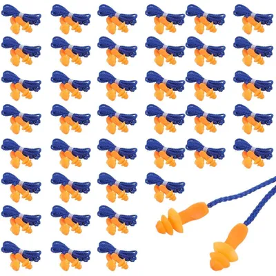 Obrázok produktu pre Štuple do uší so šnúrkou, silikónové, 40 párov, redukcia hluku 25 dB, opakovane použiteľné, modré/oranžové