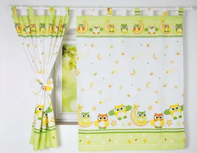 Produktbild von BABYLUX Kinderzimmer VORHÄNGE mit Schlaufen 55. Eule Grün