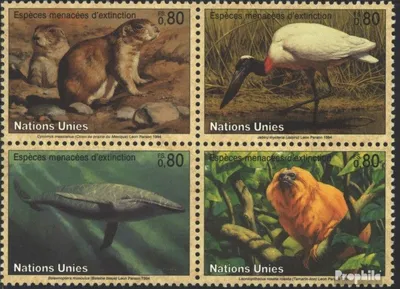 Produktbild von Briefmarken UNO - Genf 1994 Mi 245-248 Viererblock (kompl.Ausg.) postfrisch Gefährdete Tiere