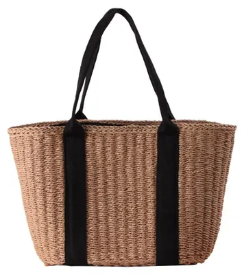 Immagine prodotto di Borsa a tracolla in carta intrecciata a mano - Borsa a spalla di grande capacità (marrone)