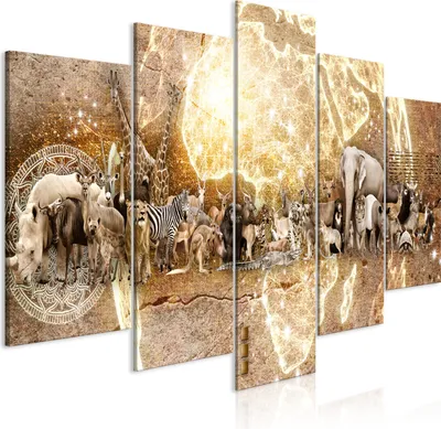 Produktbild von Leinwandbilder Tiere 200x100 cm Vlies Leinwandbild 5 tlg Kunstdruck modern Wandbilder XXL Wanddekoration Design Wand Bild - Afrika Weltkarte Abstrakt Betonoptik g-C-0312-b-m