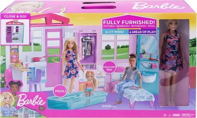 Produktbild von Mattel GWY84 - Barbie - Ferienhaus, Puppe mit Möbel und Zubehör