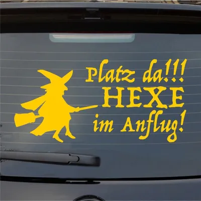 Produktbild von Heckscheibenaufkleber Platz da Hexe im Anflug 55x27 cm Gelb Auto Aufkleber Sticker