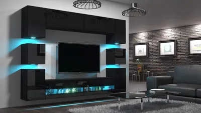 Produktbild von Furnitech Wohnwand Wohnzimmer - Wohnzimmer Möbel mit LED Blau - Hängend Wohnwand Modern - Wohnzimmer Schrankwand(Heidi AN36-18HG-B1 1A - Füße)