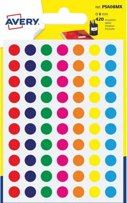 Produktbild von Avery - PSA08MX runde Markierungsetiketten, Durchmesser 8 mm, Blister mit 420 Stück, verschiedene Farben
