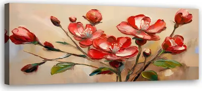 Produktbild von Leinwandbild Rot Blühende Blumen Pflanzen 120x40 Feeby Rot bild für die wand bereit zum aufhängen