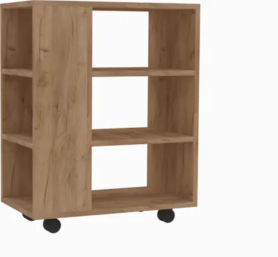 Obrázek produktu pro Brüder-Möbel | Pojízdný regál - Dub Craft Gold - 60 x 70 x 35 cm - 3 police - Regál s kolečky - Pojízdný regál na knihy