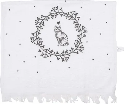 Immagine prodotto di Asciugamano per ospiti Clayre & Eef 40x66 cm Gatto di cotone bianco
