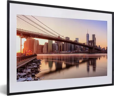 Produktbild von MuchoWow® Gerahmtes Poster New York - Brooklyn - Brücke 60x40 cm - Poster mit Schwarzem Bilderrahmen Wandposter Rahmen Foto Bilder - Schlafzimmer - Plakat in Rahmen - Drucken