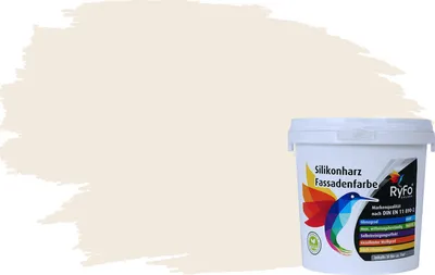 Produktbild von RyFo Colors Silikonharz Fassadenfarbe Lotuseffekt Trend Weißtöne Seidenweiß 1l - bunte Fassadenfarbe, weitere Weiß Farbtöne und Größen erhältlich, Deckkraft Klasse 1