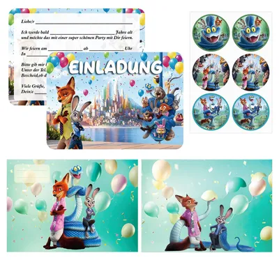 Produktbild von SYSYSYYASNL Deutsche Version Einladungskarte zum Kindergeburtstag, Einladungskarte zum Kindergeburtstag mit Cartoon-Motiven - Geeignet für 12 Personen, exquisites Design, perfekte Partyeinladung（a – Z