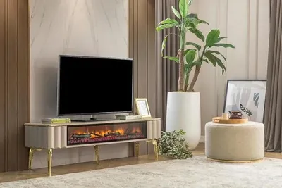 Immagine prodotto di Credenza RTV soggiorno mobili caminetto beige MDF metallo