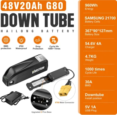 Obrázek produktu pro Baterie do elektrokola, 48 V, 25 Ah, kompatibilní s elektrokoly, 48 V, 20 Ah (články Samsung) s nabíječkou 4 A