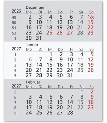 Produktbild von GÜSS® Ersatzkalendarium 2027 für 3-Monats-Tischaufstellkalender, 108 × 130 mm
