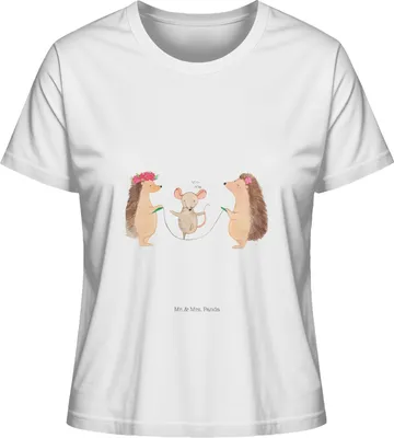 Produktbild von Mr. & Mrs. Panda Damen Oberteil Igel Seilhüpfen Größe L - Weiß - Geschenk, Kindergarten, T-Shirt, Maus, Baumwoll, Lustige Sprüche, Sommershirt, Seilspringen, Kinder
