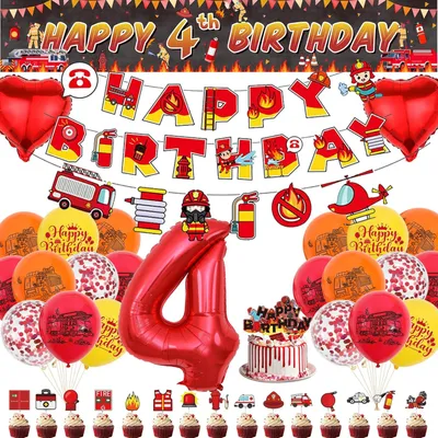 Produktbild von Feuerwehrmann Geburtstag Dekorationen Set 4. Geburtstag Junge