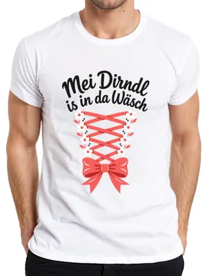 Zdjęcie produktu dla Mei Dirndl – Koszulka męska z motywem , imitująca skórzane spodnie "Lederhose", biała, rozmiar M