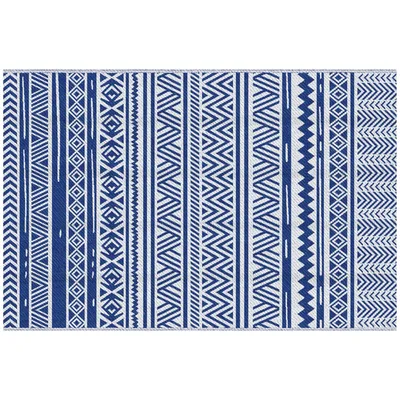 Produktbild von Outsunny Outdoor-Teppich, 182 x 274 cm, Wendeteppich, Picknickdecke, moderner Stil, für Terrasse, Balkon, Terrasse, Camping, Strand, Dunkelblau und Weiß