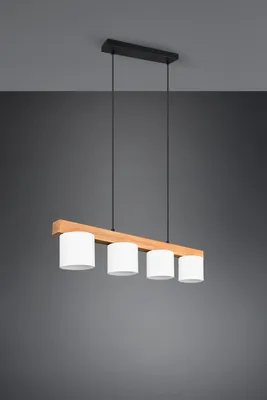 Productafbeelding van Hanglamp Cameron 4-lichts wit met houtbruin