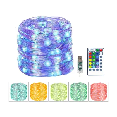 Zdjęcie produktu dla Buxibo - Wodoodporne lampki choinkowe - Lampki choinkowe - Lampki choinkowe LED - 5 m ze 100 diodami LED w kilku kolorach - złącze USB - nastrojowe oświetlenie