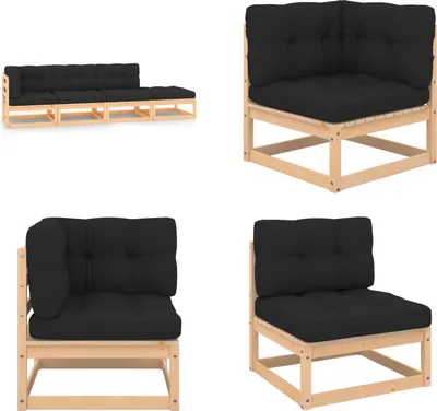 Produktbild von vidaXL 4 tlg. Garten Lounge Set mit Kissen Massivholz Kiefer - Gartenmöbel Set - Gartenmöbel Sets - Gartengarnitur - Gartengarnituren