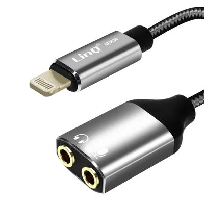 Immagine prodotto di Adattatore audio da Lightning a doppio jack per cuffie da 3,5 mm + microfono LinQ