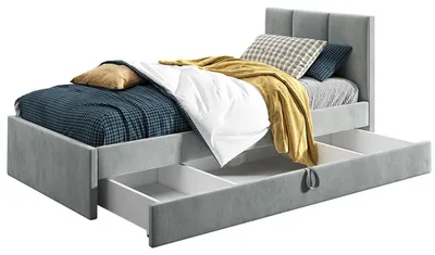 Zdjęcie produktu dla Belvedo Łóżko młodzieżowe 120x200 cm - Jasnoszare - Łóżko jednoosobowe ze stelażem i szufladą - Tkanina Riviera 91 - Basic Niko