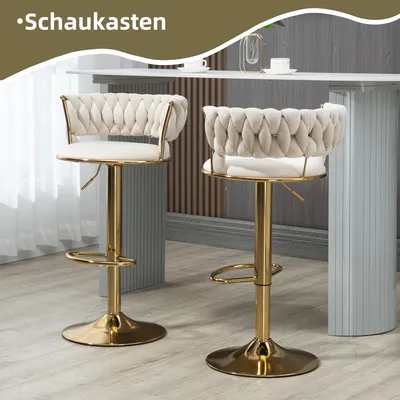 Produktbild von Abrihome Barhocker 2er-Set, Gepolstert Barstühle mit Samtbezug, Drehstühle mit Rückenlehne und Fußstütze, Beige