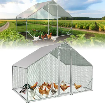 Obrázek produktu pro Kurník Ikodm s voliérou, rozměry 3 x 2 x 2 metry, plocha 6 m², sedlová střecha, konstrukce z pozinkované oceli o tloušťce 25 mm, oplocení z PVC a bílá ochranná plachta z polyetylénu
