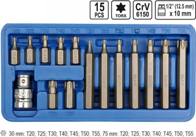Image de Jeu d'embouts Torx profil E Inserts à cliquet Jeu d'embouts 15 pces