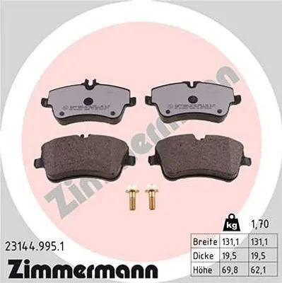 Produktbild von ZIMMERMANN Bremsbeläge Satz Vorne Bremsklötze passend für MERCEDES-BENZ C-Klasse Limousine (W203) 23144.995.1