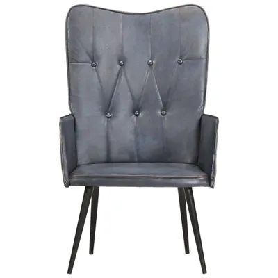 Image de vidaXL Fauteuil à oreilles Gris Cuir véritable