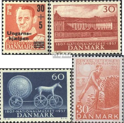 Produktbild von Briefmarken Dänemark 1957 Mi 366,367-368,369 (kompl.Ausg.) Jahrgang 1957/58 komplett postfrisch Ungarnhilfe