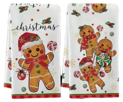 Zdjęcie produktu dla Solidchoice - Zestaw 2 białych ściereczek kuchennych z mikrofibry o świątecznym motywie