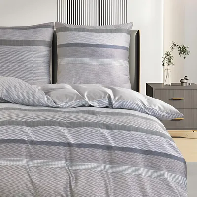 Produktbild von Traumschlaf Premium Bettwäsche Streifen grau, Schweizer Mako-Satin 135x200 cm + 80x80 cm