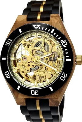 Produktbild von Holzwerk CALAU Herren Automatik Handaufzug Uhr aus Holz in schwarz, gold & beige