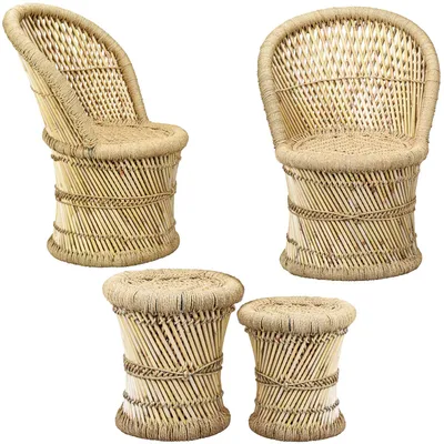 Produktbild von 4-teiliges Garten-Set Aleja & Benita aus Bambus Beige Natur im Boho-Stil 76 cm