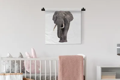 Produktbild von MuchoWow® Wandteppich Wandbehang Elefant - Afrika - Weiß 60x60 cm Tapisserie Dekoration Wandtuch - Dekorationen - Wand Decke