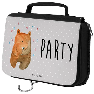 Produktbild von Mr. & Mrs. Panda Kulturbeutel Bär Party - Grau Pastell - Geschenk, Kulturtasche, Waschtasche, beautycase, beauty case, Teddy, Feiern, kulturtäschchen, Geburtstagsgeschenk