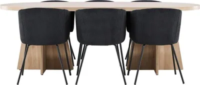 Image de Bootcut ensemble pour salle à manger table 115x230cm et 6 chaises velours avec accoudoirs naturel.