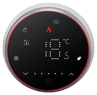 Zdjęcie produktu dla Inteligentny termostat z 1-tygodniowym programatorem i wyświetlaczem LED, wpuszczany, okrągły termostat cyfrowy, 95–240 V AC, do instalacji grzewczych, kolor czarny