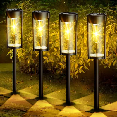 Produktbild von 4 Stück Vintage Solarleuchten Gartenleuchten mit Helle Wolfram Licht, 800mAh Akku, IP65 Wasserdicht, Auto Ein/Aus, 3000K Warmweißes Licht