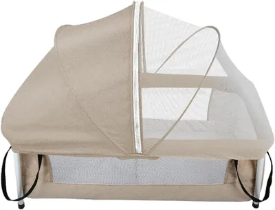 Productafbeelding van Babybedden met muggennet, bijzetbed en reisbed voor baby's, babyspeelbed, draagbaar, opklapbaar en beige