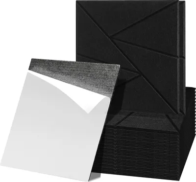 Obrázek produktu pro Clanmacy 18 kusů Akustické desky Čtvercové Trojúhelníkové Samolepicí Zvuková izolace Akustické panely Vysoká hustota Stěnový panel Černý