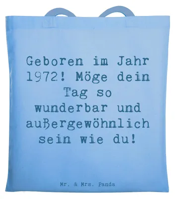 Produktbild von Mr. & Mrs. Panda Stoffbeutel Spruch 1972 Geburtstag - Sky Blue - Geschenk, Alter, Happy Birthday, magische Momente, Nostalgie, Einkaufstasche, Meilenstein, Tote Bag
