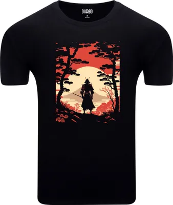 Produktbild von Diarbo Herren T-Shirt mit klassischem Druck Samurai und Landschaft Schwarz Gr.XXL